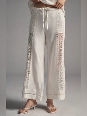 NWT Anthropologie White Linen Lace Pull-On Pants SZ Small RV $158